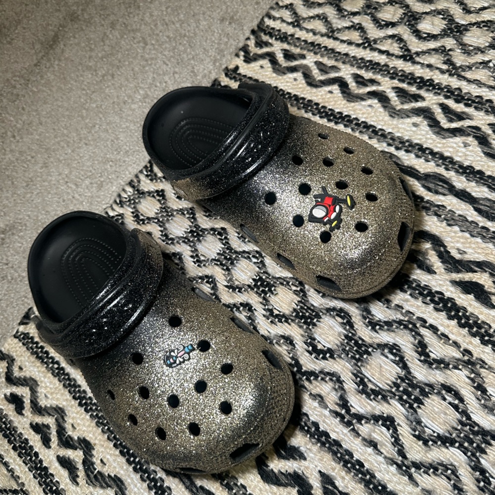 CROCS Black and Gold Glitter Slippers